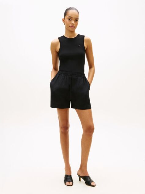 Black Flag Embroidery Pure Linen Shorts  Women