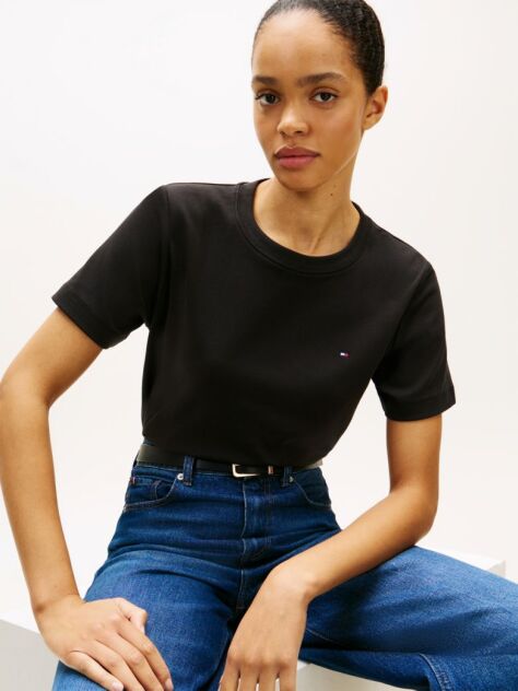 Μαύρο Boxy T-Shirt Με Πλέξη Interlock  Γυναίκες