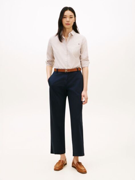 Blue Washed Slim Straight Leg Chinos  Women