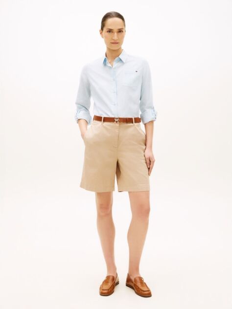Beige Washed Regular Chino Bermuda Shorts  Women