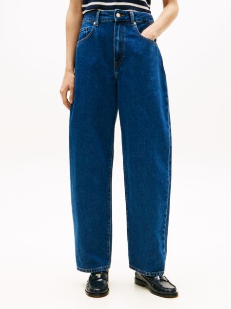 Blue Mid Rise Tapered Barrel Leg Jeans  Women