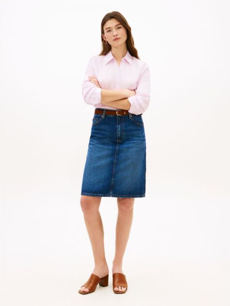 Μπλε Denim Φούστα Με Κανονική Μέση Και Ίσια Γραμμή  Γυναίκες