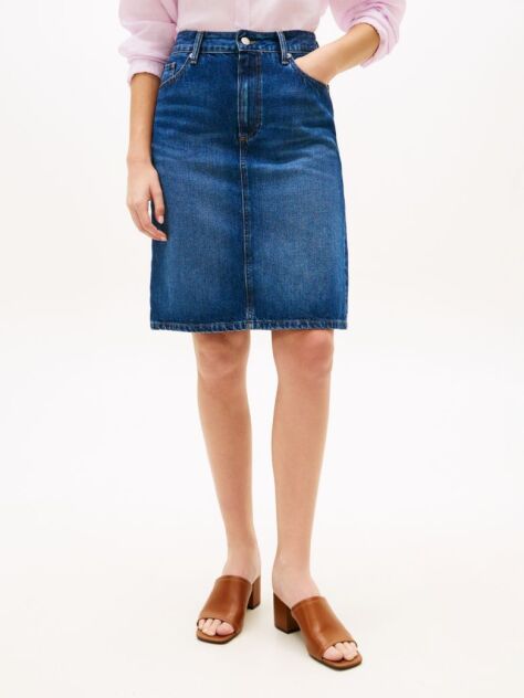 Μπλε Denim Φούστα Με Κανονική Μέση Και Ίσια Γραμμή  Γυναίκες