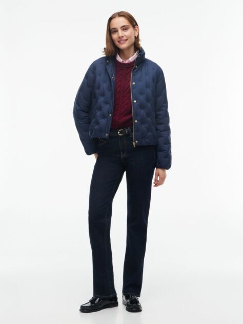 Blue Gold-Tone Button Flag Down Quilted Jacket  Women