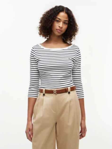 Multi Slim Boat Neck Three-Quarter Sleeve T-Shirt  Women