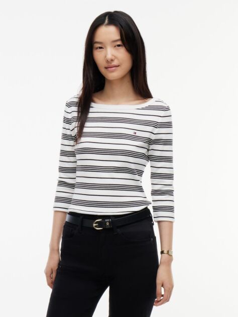 Multi Slim Boat Neck Three-Quarter Sleeve T-Shirt  Women