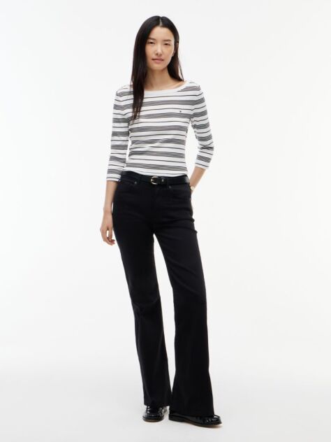 Multi Slim Boat Neck Three-Quarter Sleeve T-Shirt  Women