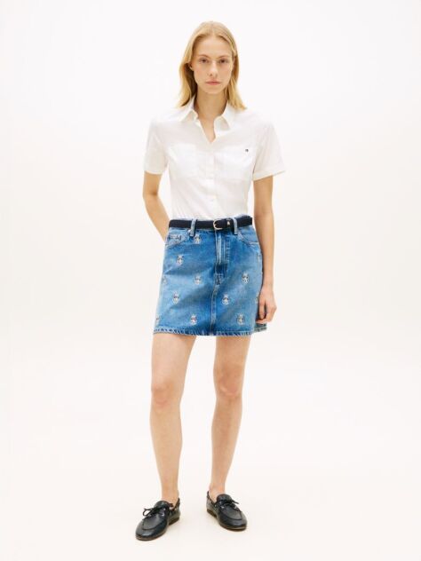 Blue TH Crest Embroidery Denim Mini Skirt  Women