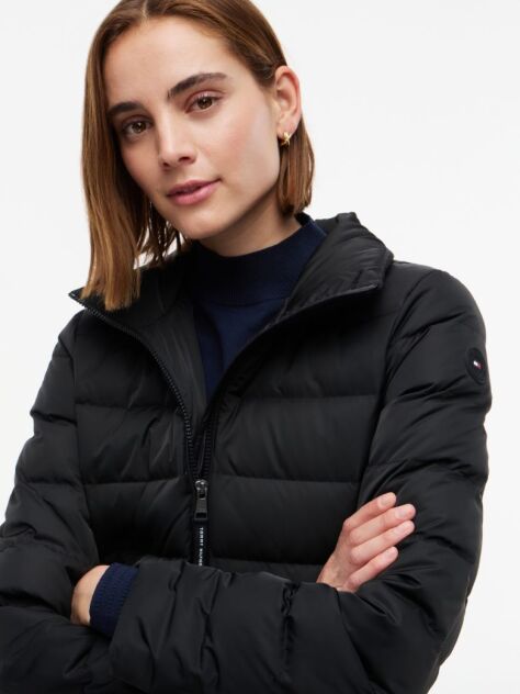 Black Slim Down Hooded Coat  Women