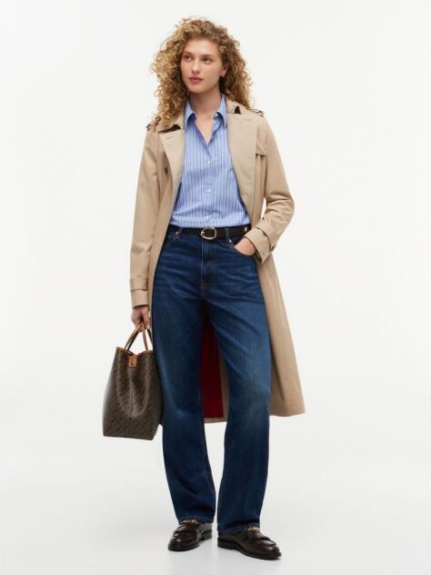 Blue Regular Fit Flag Embroidery Poplin Shirt  Women