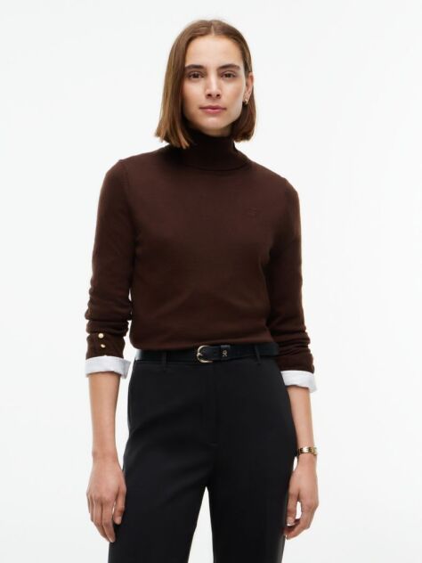 Brown Pure Wool Slim Turtleneck Jumper  Women