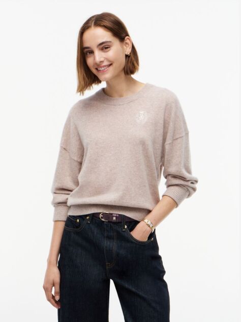 Beige Pure Cashmere Relaxed Crew Neck Jumper  Women