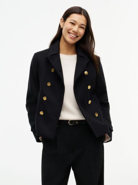 Black Manteco Wool Blend Slim Peacoat Jacket  Women