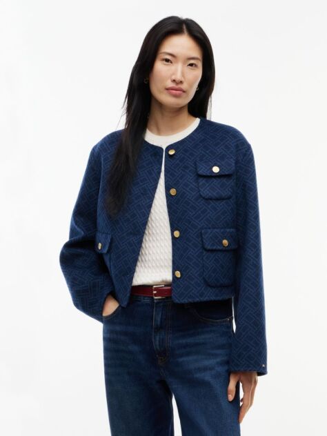 Blue Double-Faced Wool Blend Jacquard Slim Jacket  Women