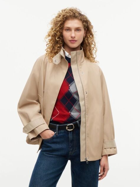 Beige Flag Jacquard Twill Relaxed Cape Coat  Women
