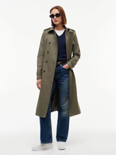 Green Buckle Belt Double Breasted Trench Coat  Women