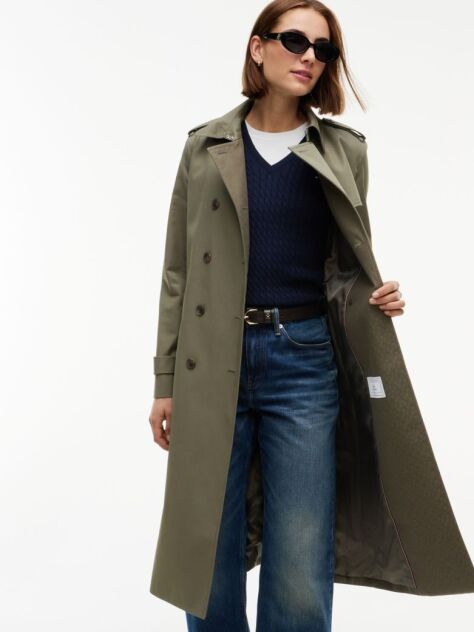 Green Buckle Belt Double Breasted Trench Coat  Women