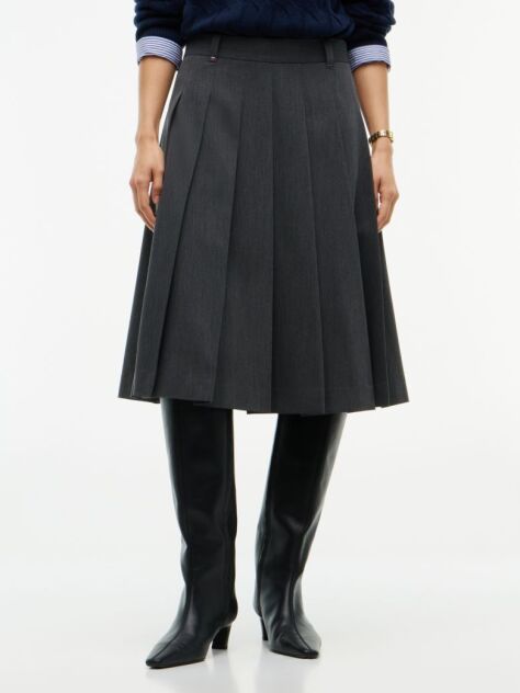 Grey Metal Flag Pleated Skirt  Women