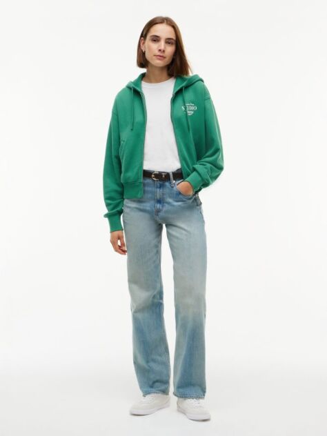 Green Logo Zip-Thru Oversized Hoody  Women
