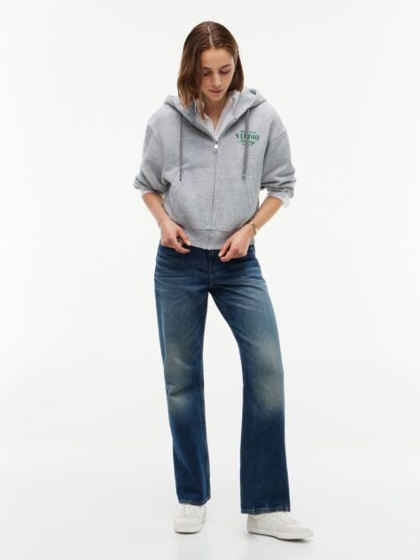 Grey Logo Zip-Thru Oversized Hoody  Women