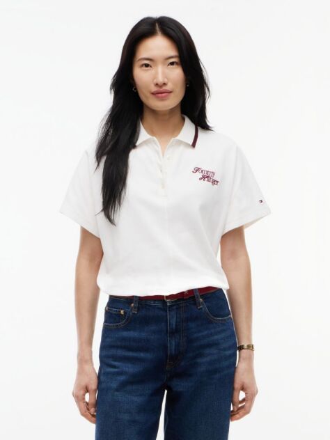 Beige Relaxed Fit Logo Polo Shirt  Women