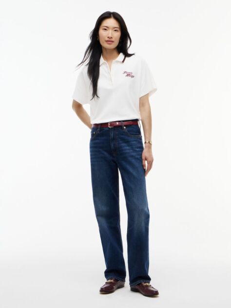 Beige Relaxed Fit Logo Polo Shirt  Women