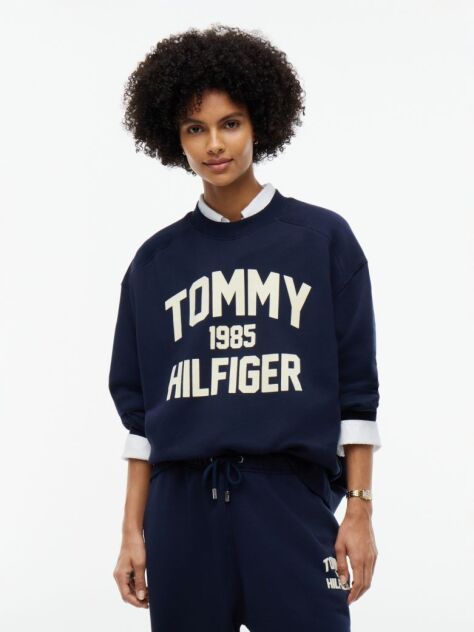 Μπλε Oversized Φούτερ Με Varsity Λογότυπο   Γυναίκες