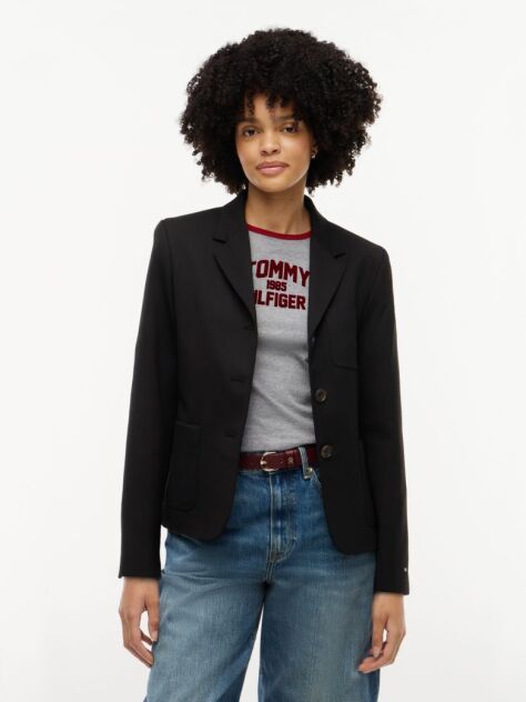 Black Timeless Wool Blend Single Breasted Blazer  Women