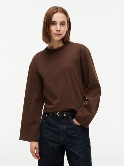 Brown Interlock Knit Relaxed Long Sleeve T-Shirt  Women