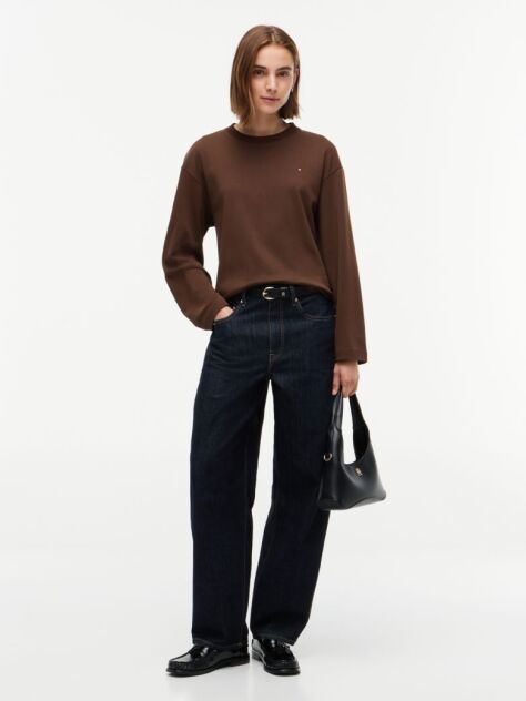 Brown Interlock Knit Relaxed Long Sleeve T-Shirt  Women