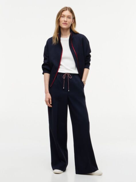 Blue Global Stripe Drawstring Wide Leg Trousers  Women