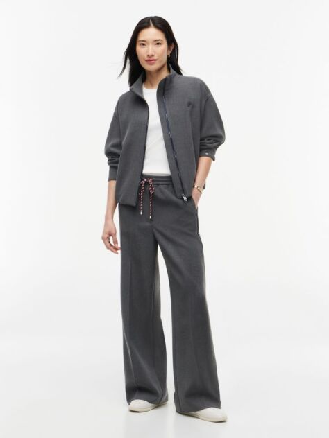 Grey Global Stripe Drawstring Wide Leg Trousers  Women