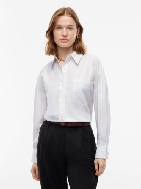 White Relaxed Fit Double Cuff Poplin Shirt  Women