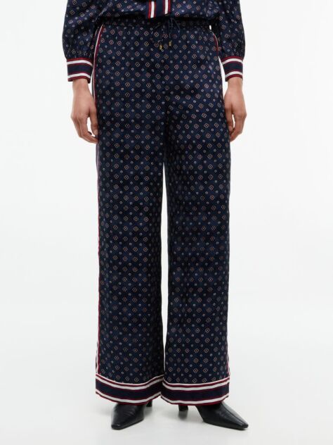 Blue Jacquard Scarf Print Relaxed Straight Trousers  Women