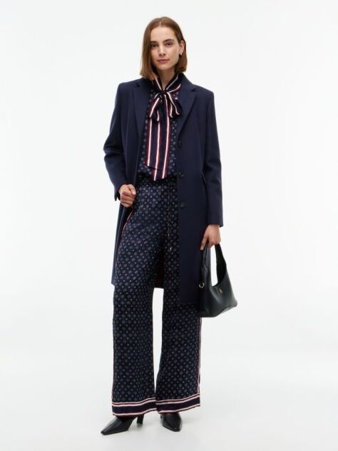 Blue Jacquard Scarf Print Relaxed Straight Trousers  Women