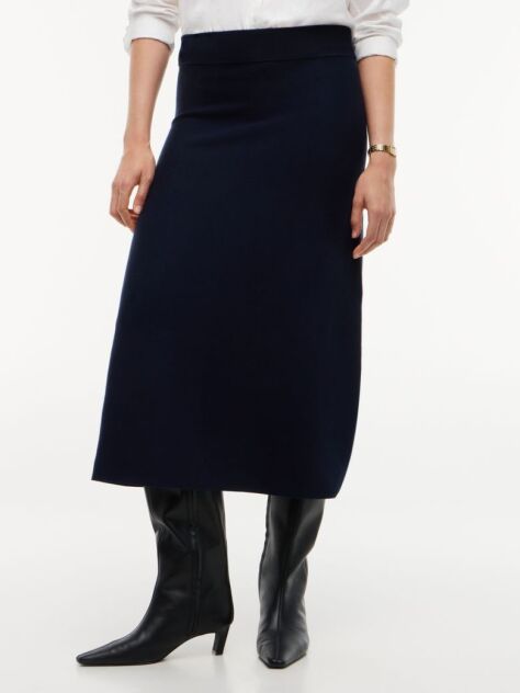 Blue Premium Knit Slim A-Line Midi Skirt  Women