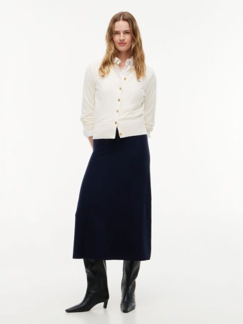 Blue Premium Knit Slim A-Line Midi Skirt  Women