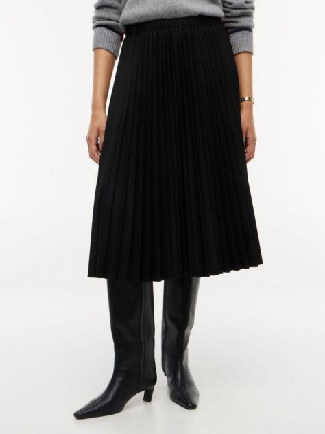 Black Pleated Twill Midi Skirt  Women