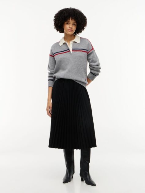 Black Pleated Twill Midi Skirt  Women