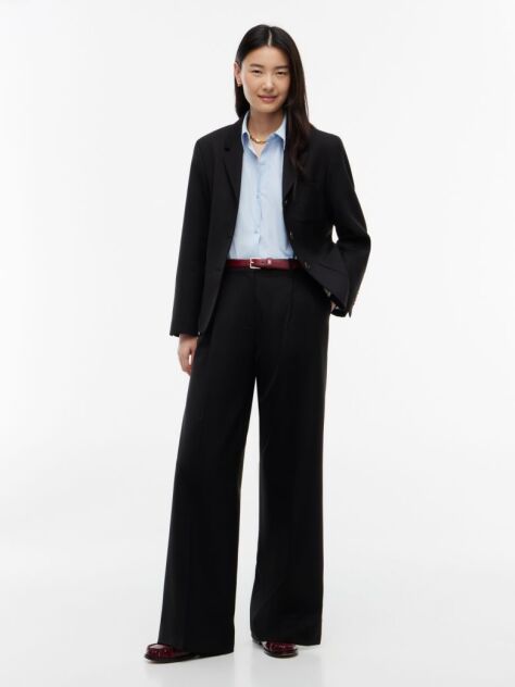 Black Timeless Wool Blend Wide Leg Trousers  Women