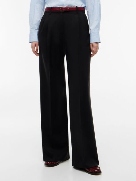 Black Timeless Wool Blend Wide Leg Trousers  Women