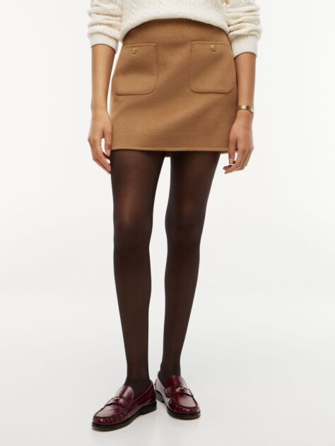 Brown Gold-Tone Button Wool Blend Mini Skirt  Women