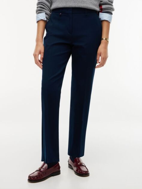 Blue Slim Straight Gabardine Trousers  Women