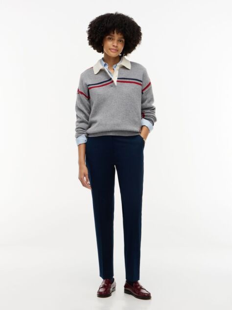 Blue Slim Straight Gabardine Trousers  Women