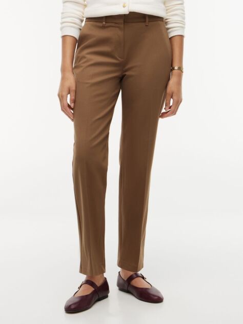 Brown Slim Straight Gabardine Trousers  Women