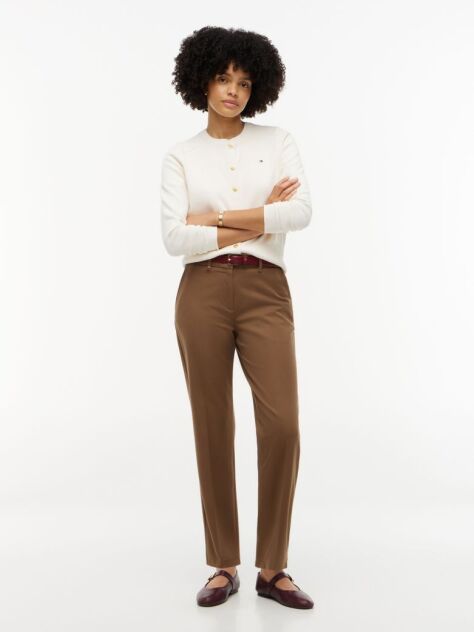 Brown Slim Straight Gabardine Trousers  Women