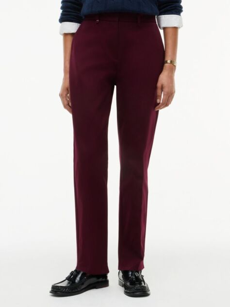 Red Slim Straight Gabardine Trousers  Women