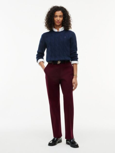 Red Slim Straight Gabardine Trousers  Women