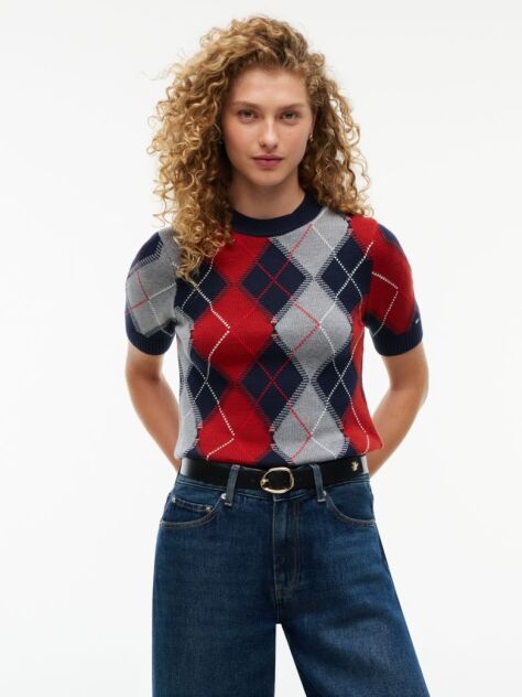 Multi Argyle Short Sleeve Jumper  Women