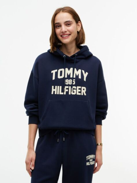 Μπλε Άνετο Fleece Hoody Με Varsity Λογότυπο  Γυναίκες
